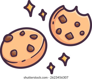 Chocolate chip cookies Vector Illustration Icon. Flat Cartoon Style