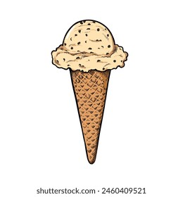 Chocolate chip ice cream cone, Homemade vanilla choc chip ice cream cones hand drawn