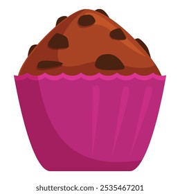 Chocolate chip muffin baking in a pink paper cup, perfect for representing baking or enjoying a sweet treat