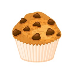 Chocolate Chip Muffin Icon Vector. One Delicious Chocolate Muffin Pastry Icon Vector Isolated On A White Background