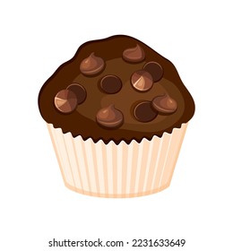 Chocolate chip muffin icon vector. One delicious chocolate muffin pastry icon vector isolated on a white background