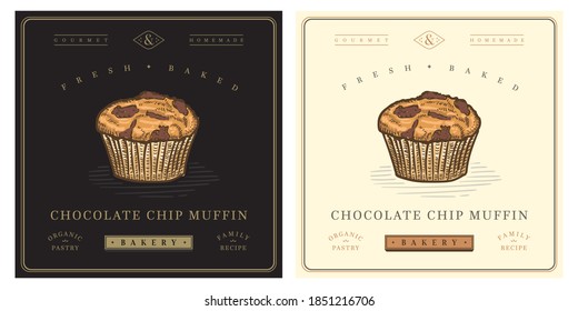 Chocolate chip muffin vector illustration