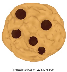 Chocolate chips cookie vector illustration. Vector cartoon cookie with chocolate chips isolated on white background. Sweet food baking icon. 