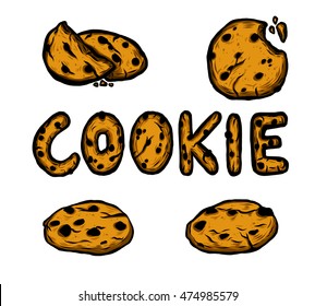 Chocolate chips cookie vector illustration