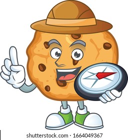 A chocolate chips cookies explorer cartoon design having a compass