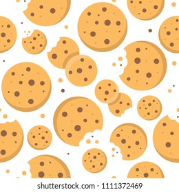 Chocolate chips cookies Seamless pattern bakery product flat design