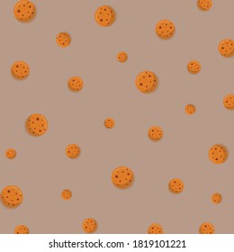 Chocolate chips cookies Seamless pattern bakery product flat design