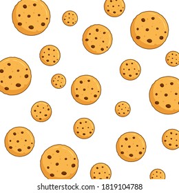 Chocolate chips cookies Seamless pattern bakery product flat design