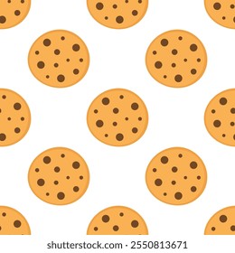 chocolate chips cookies seamless pattern, bakery product, flat design