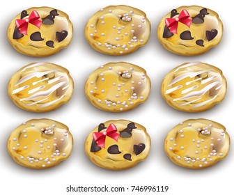 Chocolate chips cookies set Vector