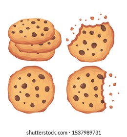 Chocolate chips cookies vector set illustration 