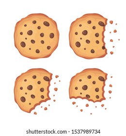 Chocolate chips cookies vector set illustration 