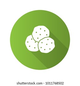 Chocolate chips flat design long shadow glyph icon. Cookies. Vector silhouette illustration
