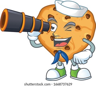 Chocolate chips love in Sailor cartoon character design with binocular