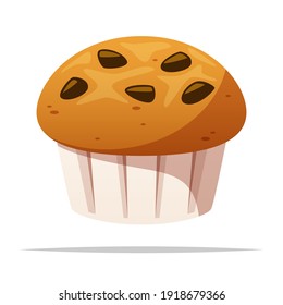 Chocolate chips muffin vector isolated illustration