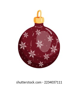 Chocolate Christmas ball with cute snowflakes. Christmas tree decoration. Vector illustration on a white background.
