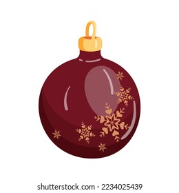 Chocolate Christmas ball with snowflakes. Christmas tree decoration. Cartoon. Vector illustration on a white background.