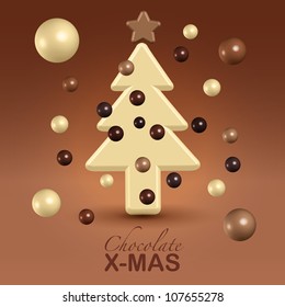 Chocolate christmas tree decorations greetings postcard