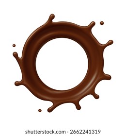 Chapoteo del círculo del chocolate aislado en el fondo blanco. Ilustración vectorial