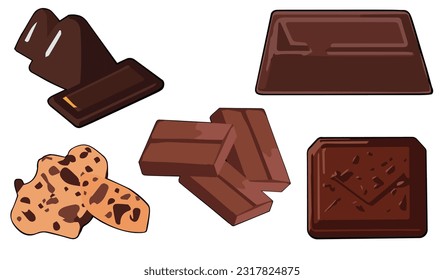 Chocolate clípart vector set diseño plano sobre fondo blanco, postre aislado elemento conjunto de iconos No.2