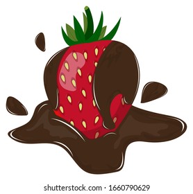 Chocolate coated strawberry with shadow and spray on a white background. Detailed vector icons. A series of food and drink and culinary ingredients.