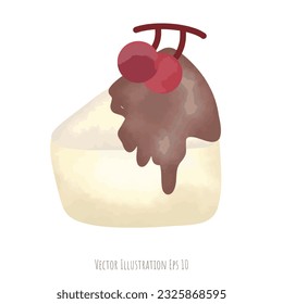 Chocolate coated vanilla cake hand drawn, isolated on white background  ,vector illustration EPS 10