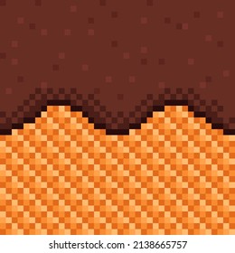 Chocolate coated wafers seamless pattern pixel art. Vector background.