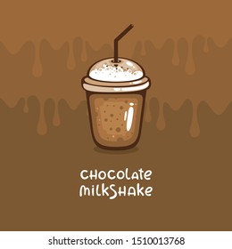 Chocolate cocktail vector illustration. Yummy milkshake. Design for menu and logo. Cacao summer drink.