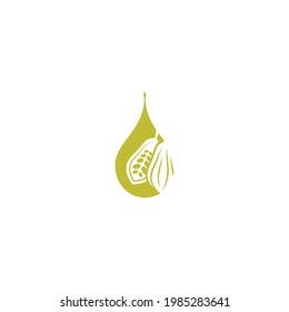 Chocolate cocoa bean in drop icon. Cacao food and cosmetics butter. Cosmetic and culinary ingredient. Desserts, spa. Vector flat illustration isolated on white. 
