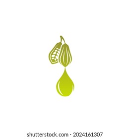 Chocolate cocoa bean in drop icon. Cacao food and cosmetics butter. Cosmetic and culinary ingredient. Desserts, spa. Vector flat illustration isolated on white. 