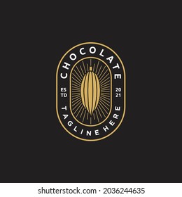 Chocolate cocoa bean and sunburst gold logo design icon vector illustration