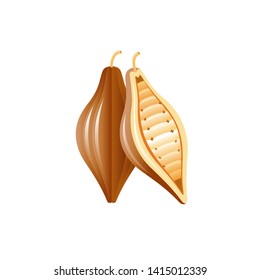 Chocolate cocoa beans for dessert cooking icon. Cartoon cacao, food element. 3d realistic cocoa symbol. Vector illustration isolated on white background.