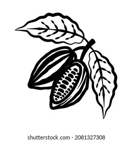 Granos de cacao de chocolate. Silhouettes. Ilustración vectorial aislada en fondo blanco.