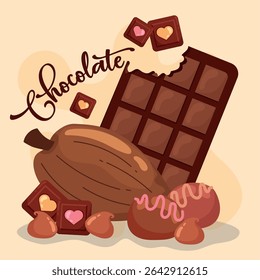 Chocolate and cocoa beans. Vector illustration