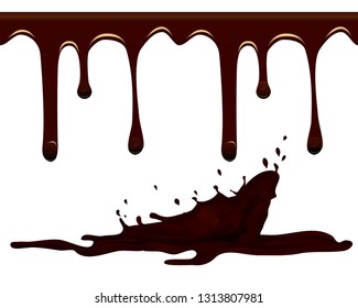 Chocolate or cocoa drips and splash isolated on white background. Vector illustration