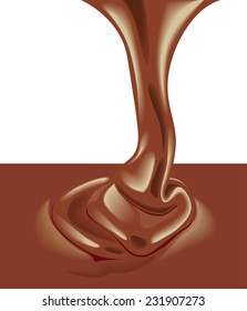 Chocolate cocoa flow on brown white background. Vector illustration