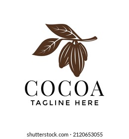 Chocolate, cocoa fruits logo template. Chocolate cocoa beans cocoa pod and plant cacao