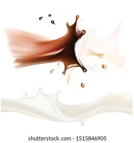 chocolate and cocoa milk caramel pouring splashes drops illustration print vector