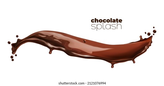 Chocolate or cocoa milk wave wide splash. Dessert drink splash with droplets, natural coffee shake stream or realistic vector background with melted cocoa drink or syrup wave falling motion