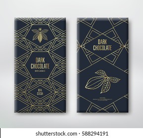Chocolate or cocoa packaging design with pattern and design elements. Vector line illustration