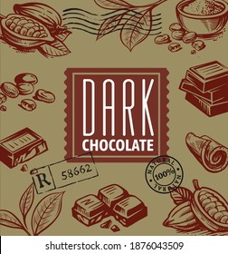 chocolate and cocoa pieces emblem with text