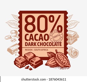 chocolate and cocoa pieces emblem with text