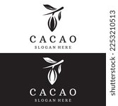 Chocolate cocoa pod plant logotype design, cocoa bean, exotic organic plant isolated background.