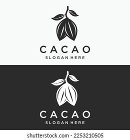 Chocolate cocoa pod plant logotype design, cocoa bean, exotic organic plant isolated background.