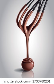 Arroyo de cacao de chocolate aislado. 
Crema de chocolate fundida. 
barra de cocina. Postre
