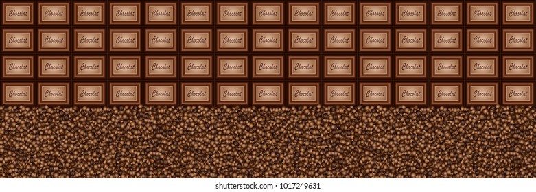 Chocolate and coffee beans wide background