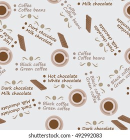 The chocolate and coffee. Besovy pattern on a light background. Vintage style.
