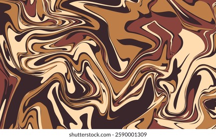 Chocolate coffee color background. Milk chocolate liquid desert texture. Wavy swirl candy pattern for poster, cover, banner, pamphlet. Brown trippy hippie wallpape. coffee marble texture background