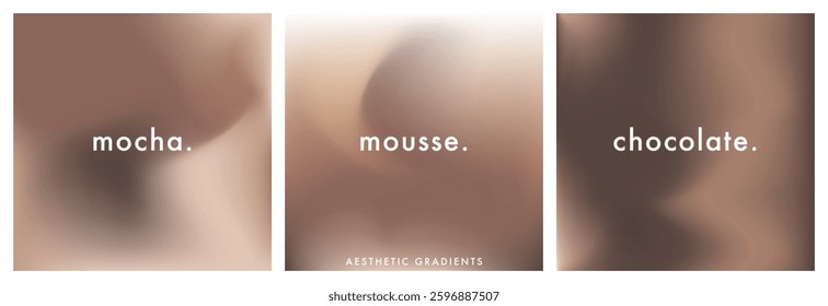 Chocolate and coffee color gradient background. Abstract brown blurry vector texture. Stylish gradation pattern. Aesthetic bg. Set of 3 square vector gradient background for poster, cover, social post