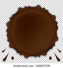 Chocolate or coffee cream stain drop. Toffee, caramelization sugar. 3d realistic dripping set. Vector illustration.